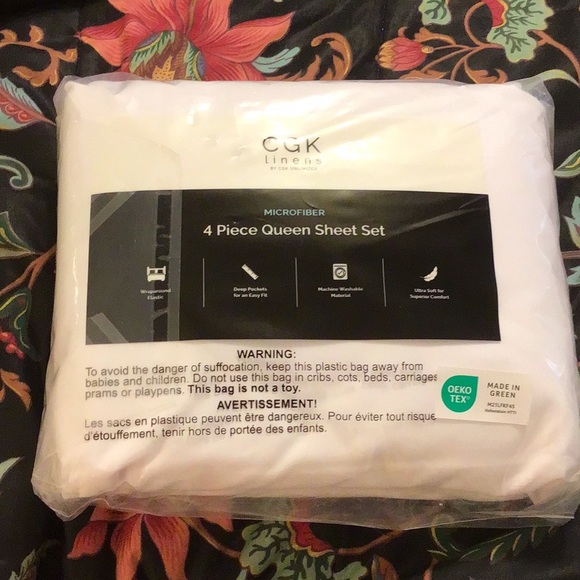NWT, QUEEN SHEET SET, WHITE COTTON, 4 piece set never opened,CGK LINENS - Picture 2 of 5